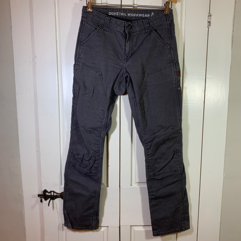 Dovetail Workwear Britt Utility Grey Canvas Slim Work Pants Womens 8/32 DWS19P2C